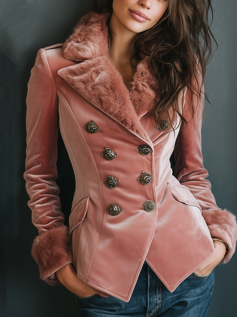 Vintage Polyester Velvet Faux Fur Lined Jacket