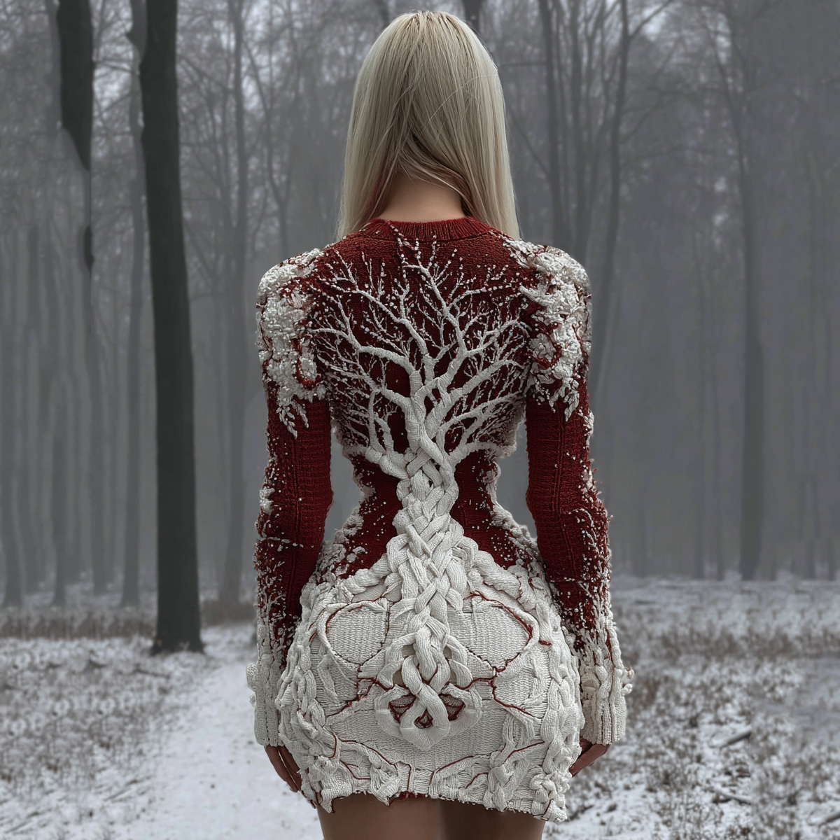 Women's Viking Celtic Knot Tree Of Life Artistic Chunky Knit Mini Skirt