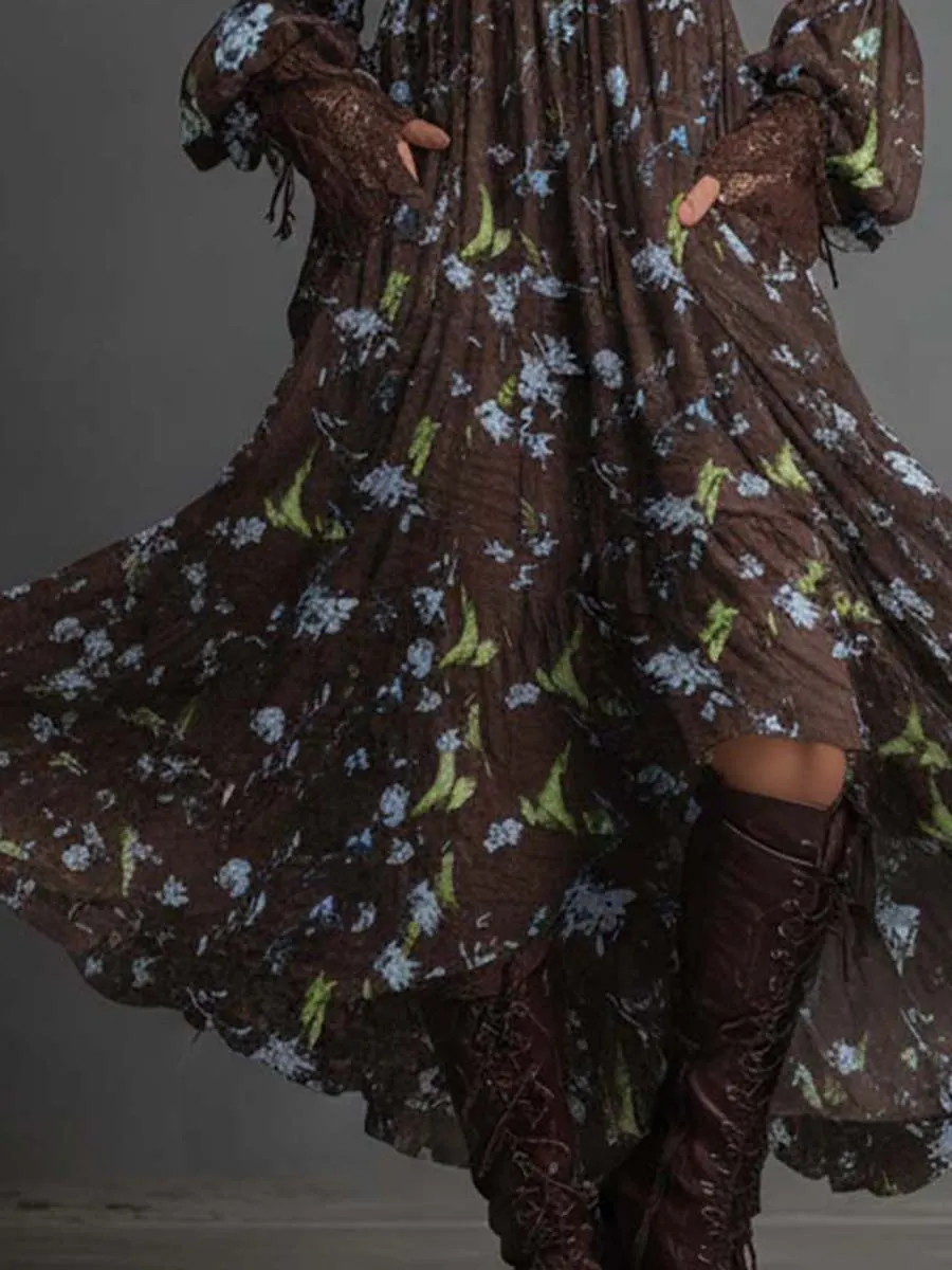 Smocked Floral Chiffon Maxi Dress