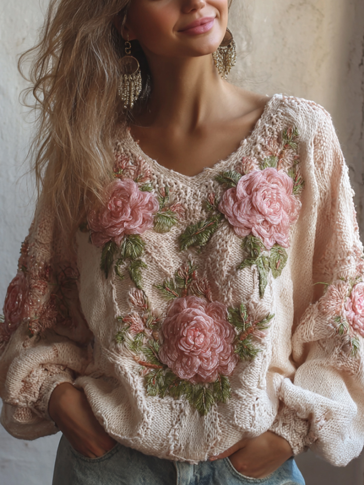 Women's Vintage Elegant Crochet Plant-patterned Warm Sweater
