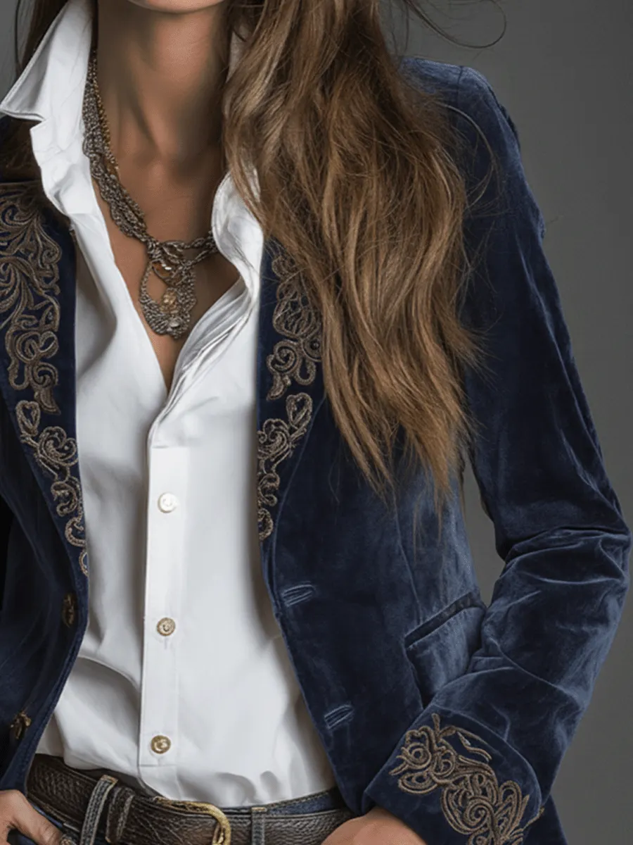 Midnight Velvet Embroidered Blazer