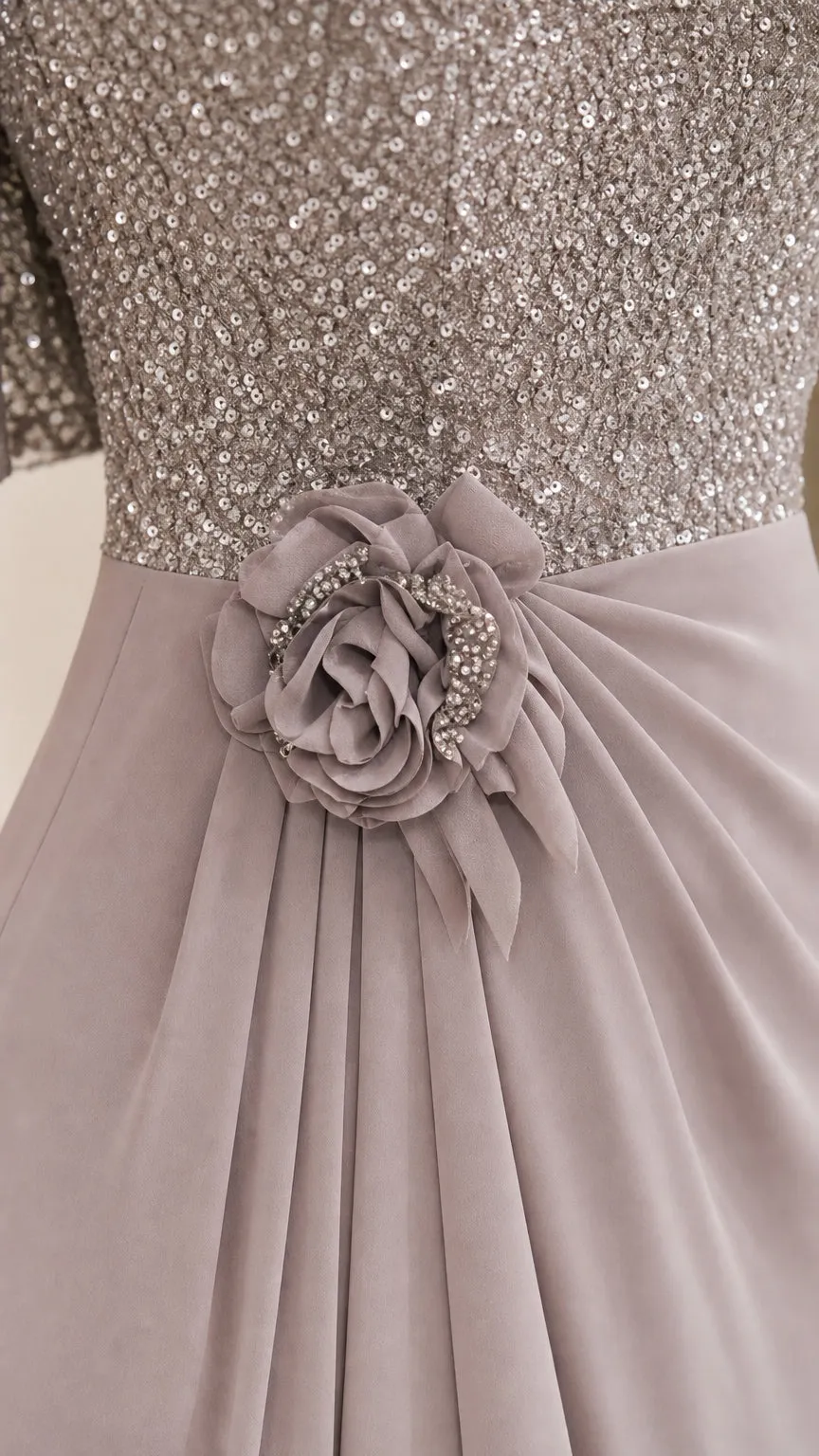 Elegant V-Neck Flare Sleeve Formal Evening Gown