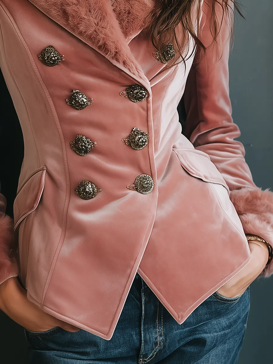 Vintage Polyester Velvet Faux Fur Lined Jacket