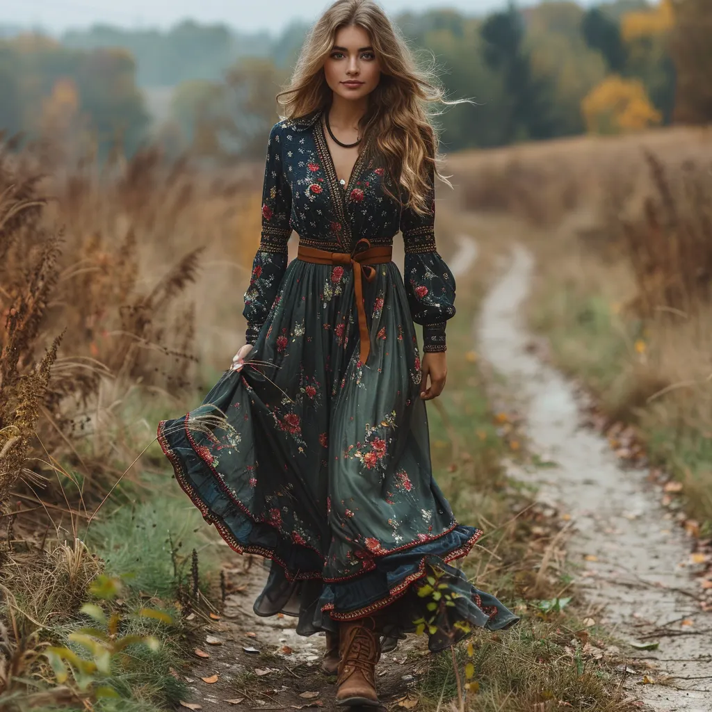 Elegant Bohemian Pastoral Style Maxi Dress