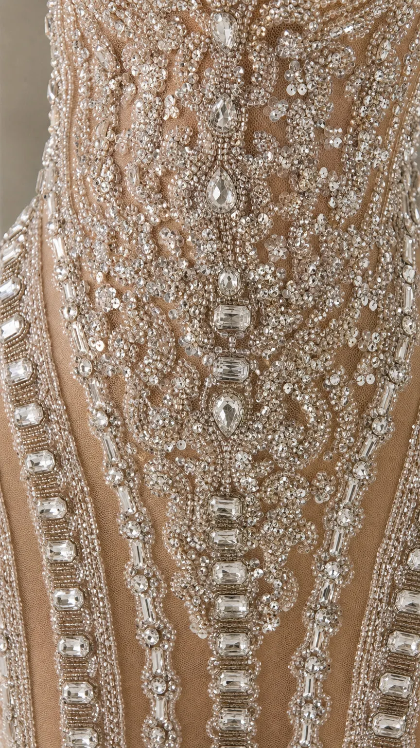 Stunning and Crystal Embellished Strapless Evening Gown