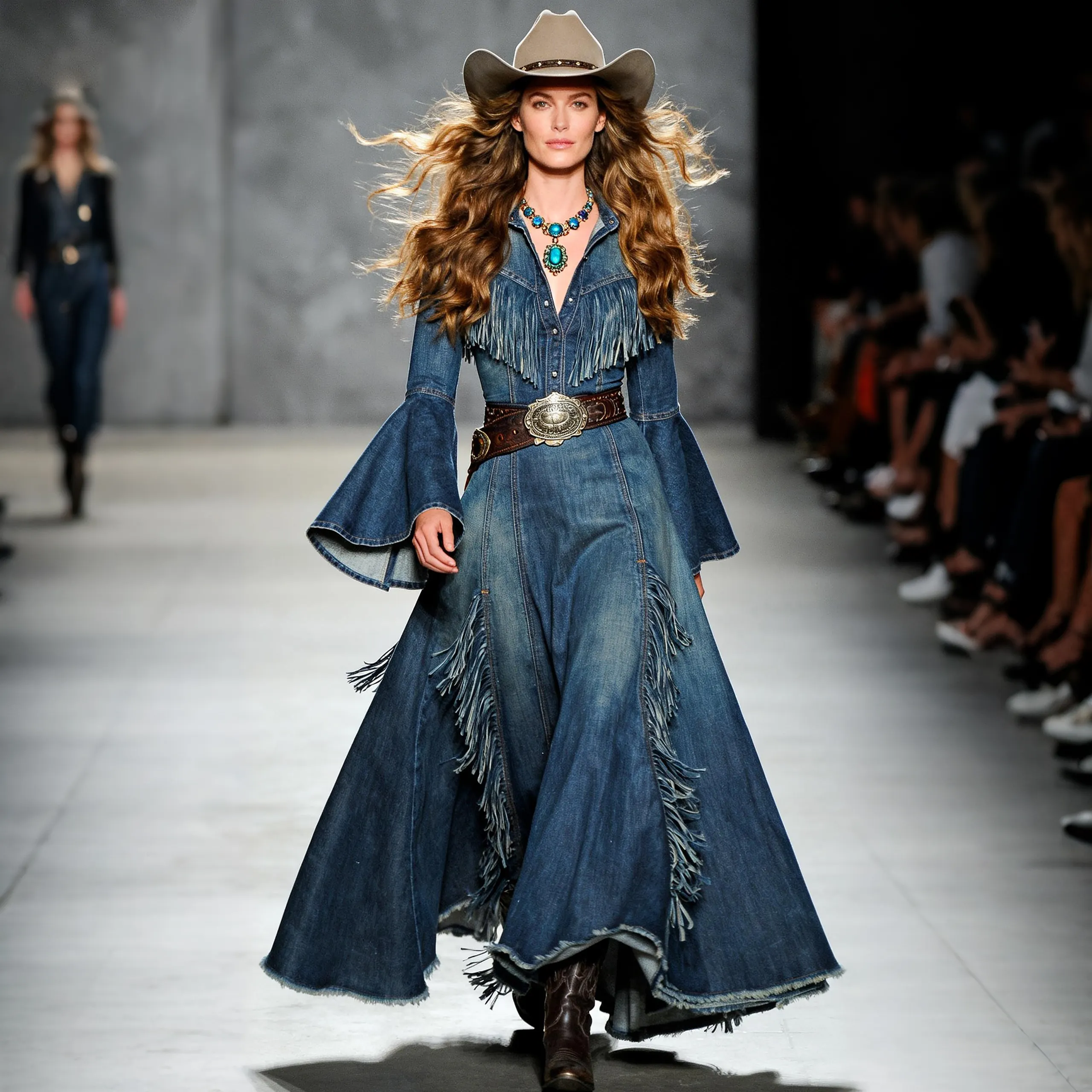 Women's Vintage Denim Fringe Dress