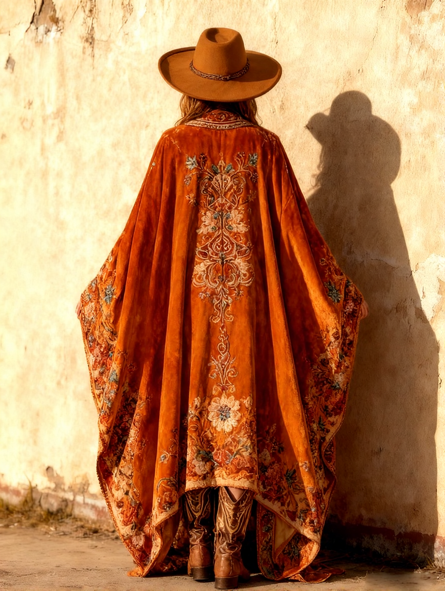 Elegant Outgoing Vintage Ethnic Free Print Long Coat & Dress Set