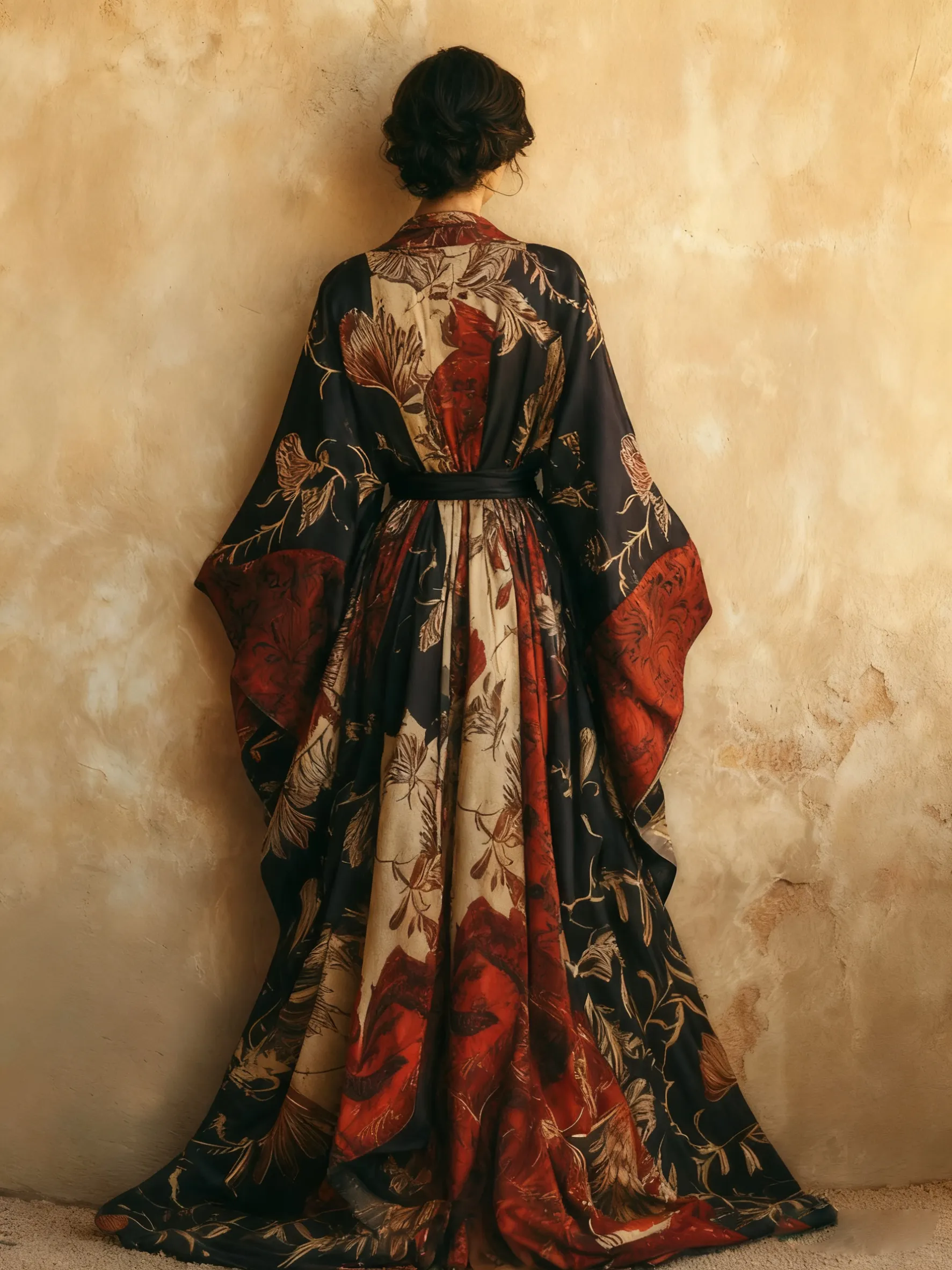 Women's Elegant Abstract Art Print Kimono Robe (Including Belt)