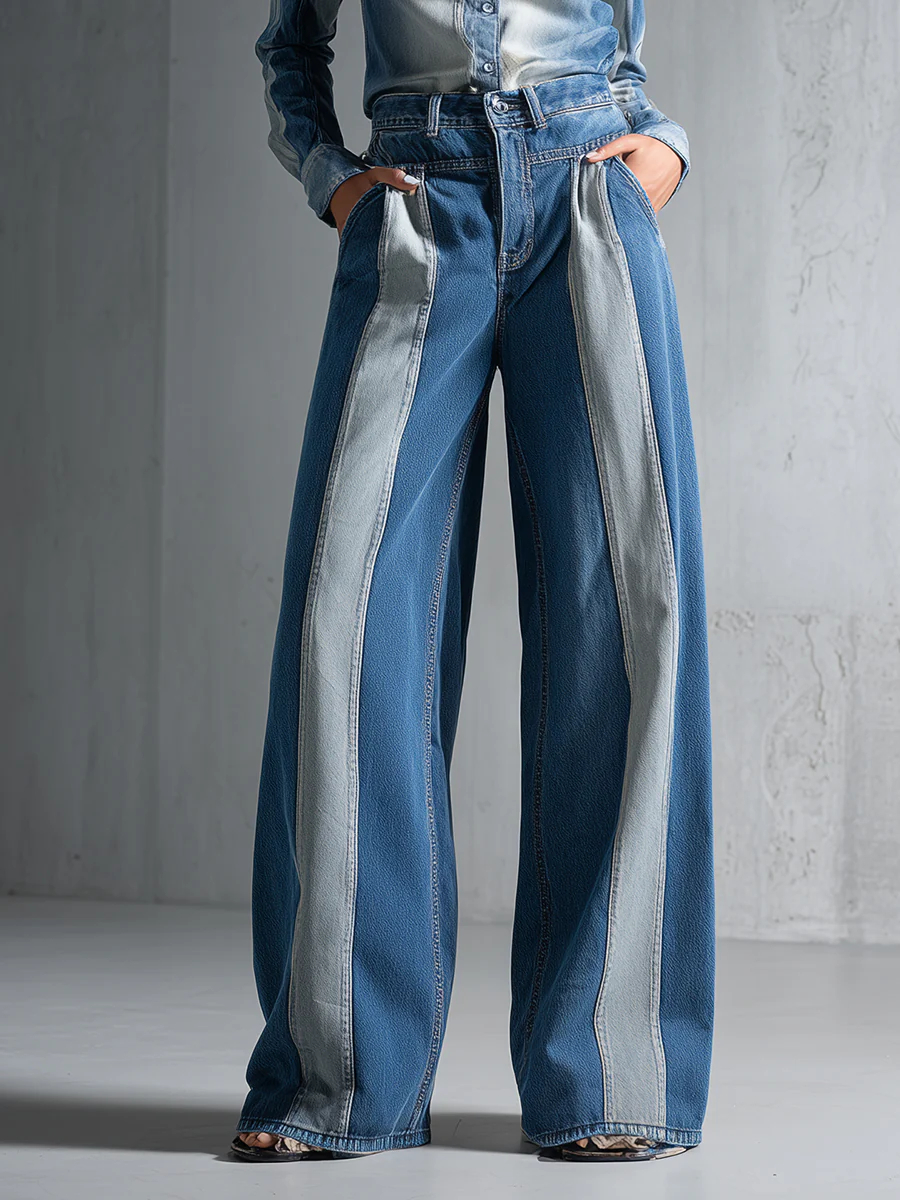 High-end Fashionable Patchwork Denim Wide-leg Pants
