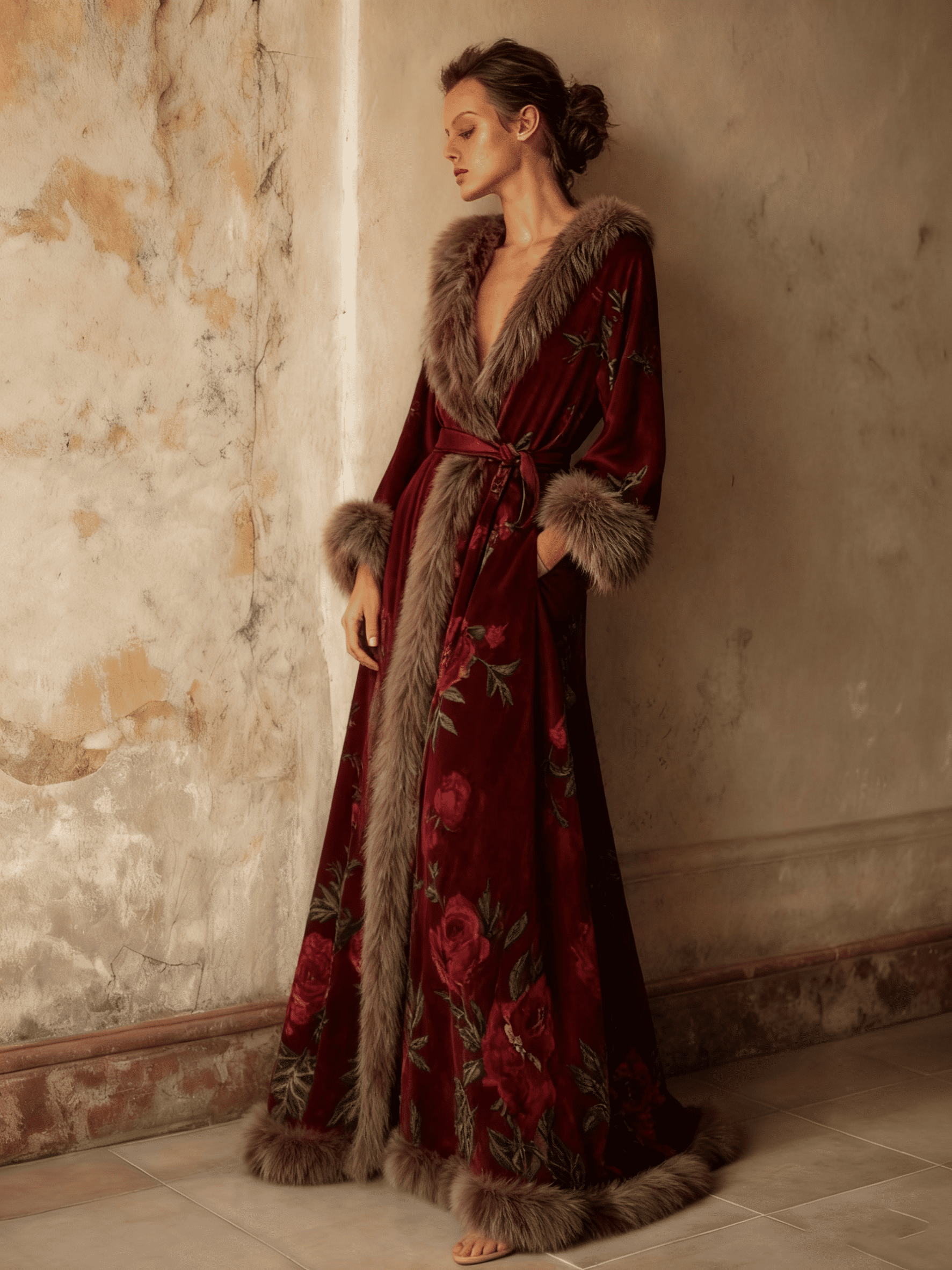 Autumn & Winter Cotton Velvet Blended Robe (With Belt)