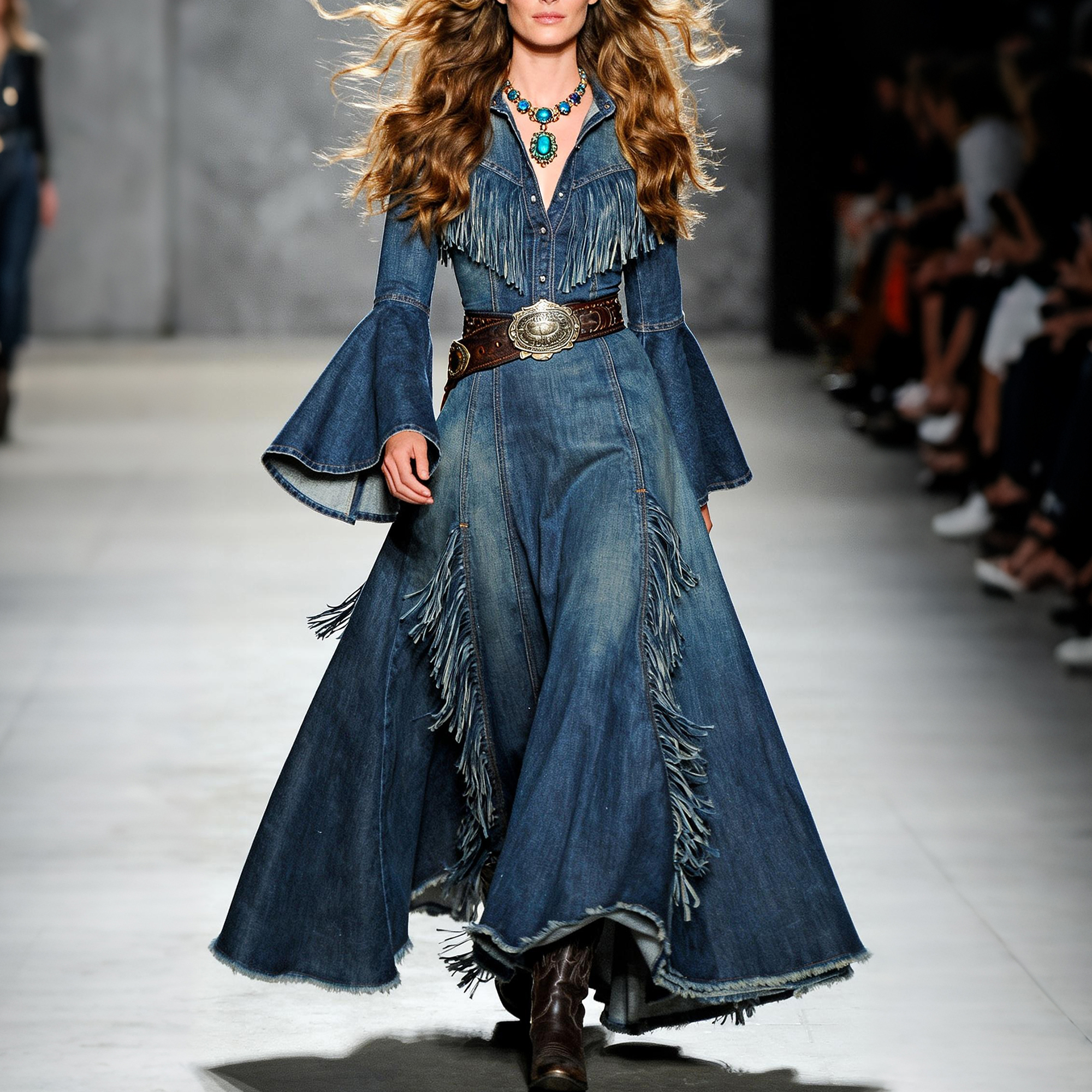 Women's Vintage Denim Fringe Dress