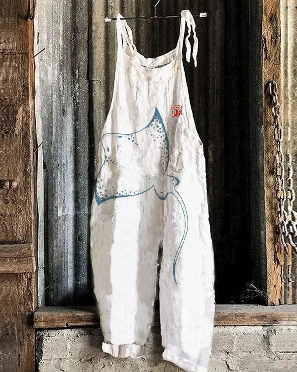 Artistic Manta Ray Printed Casual Jumpsuit