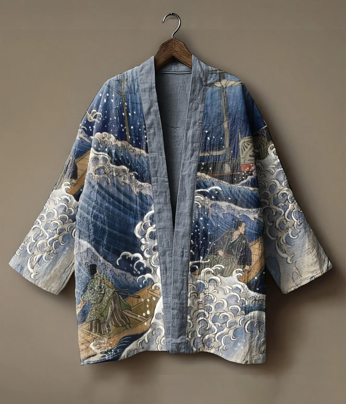 Japanese art-embroidered linen kimono cardigan