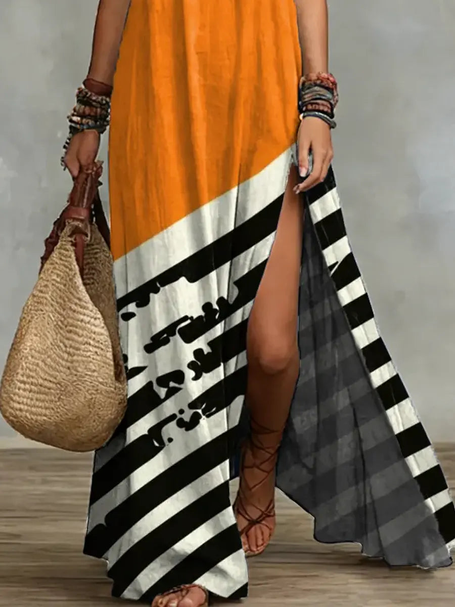 Abstract Print Sleeveless Maxi Dress