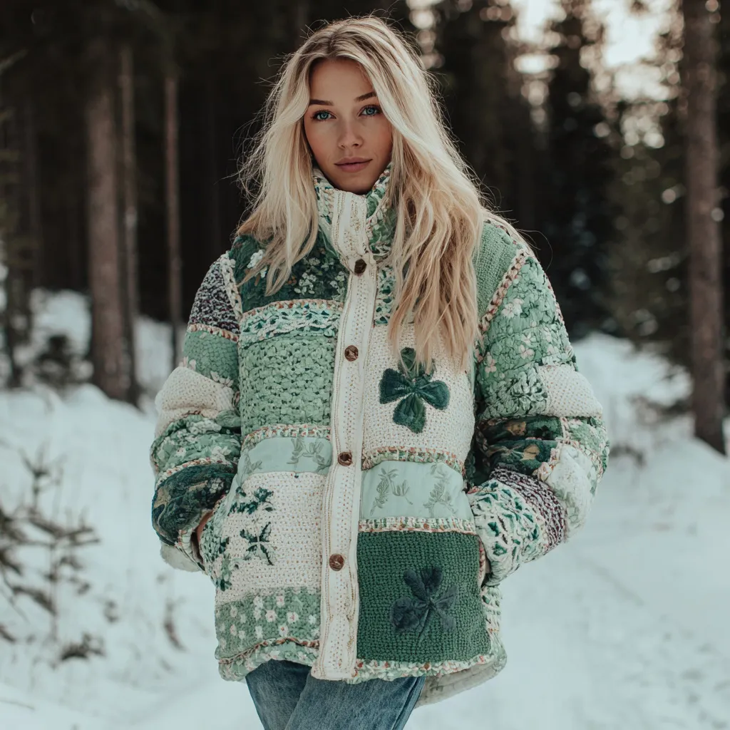 Women's Floral Clover Button-down Warm Sweater