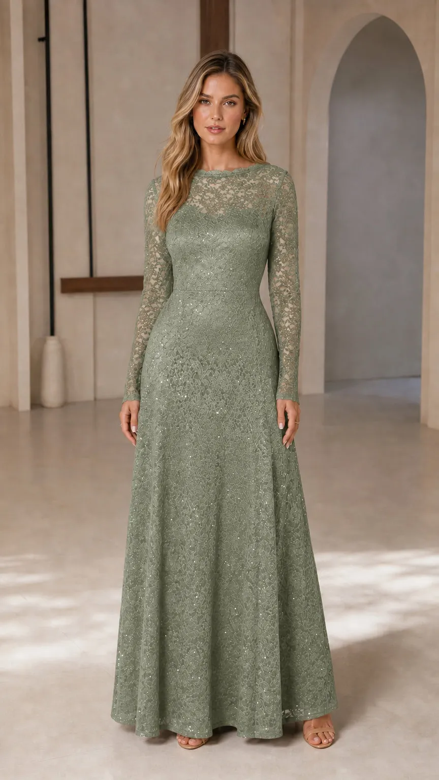 Long-Sleeve Evening Gown