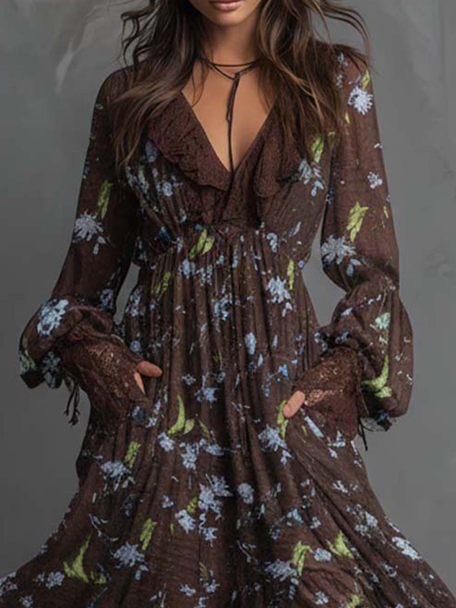 Smocked Floral Chiffon Maxi Dress