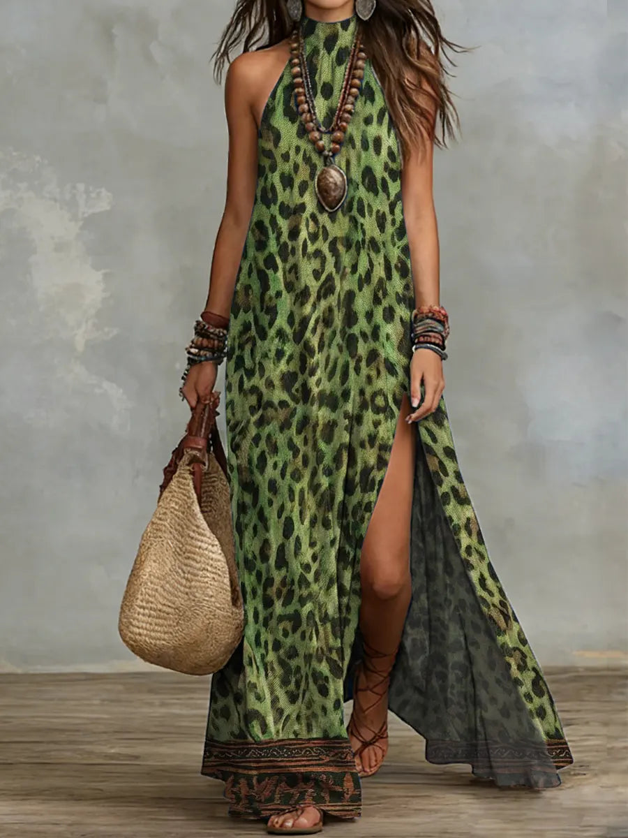 Leopard Print Sleeveless Maxi Dress