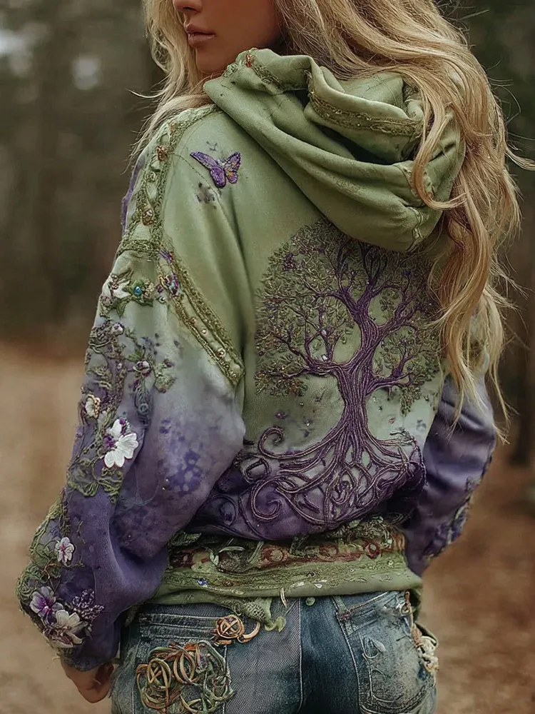Women's Vintage Viking Tree Of Life Art Gradient Comfort Hoodie