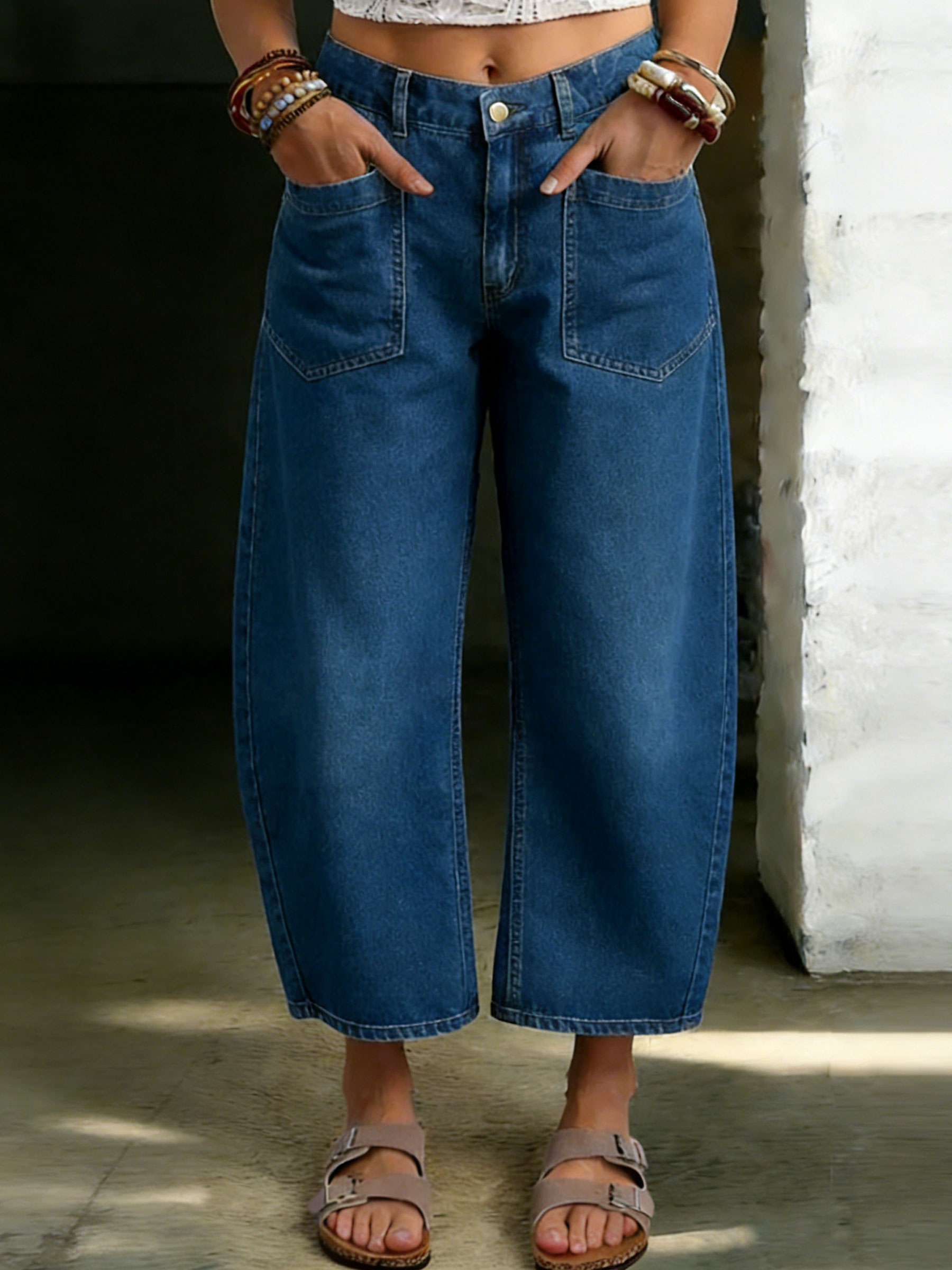 Loose Casual Solid Color Denim Pants