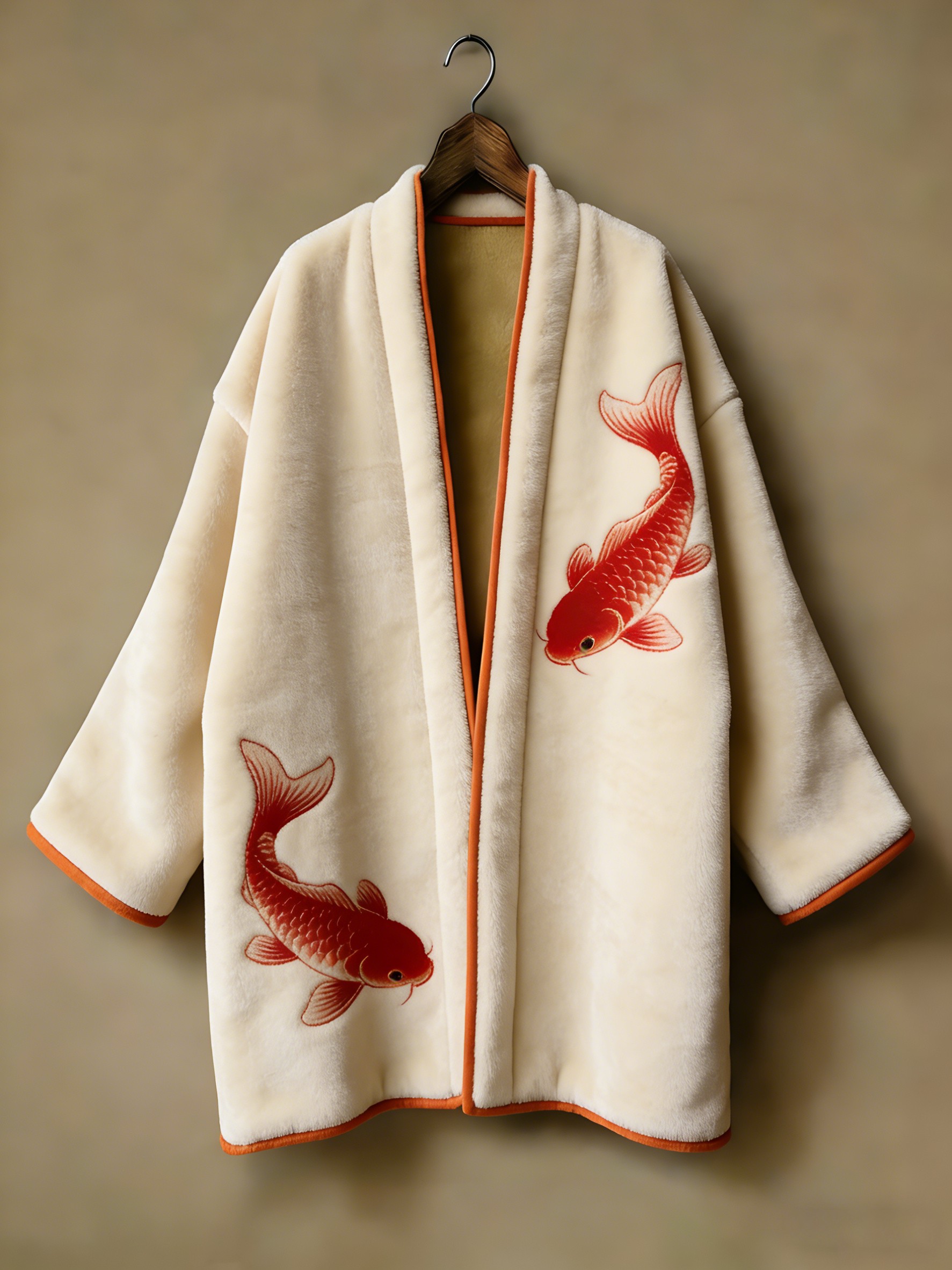 Oriental aesthetic printed flannel embroidered medium and long kimono cardigan