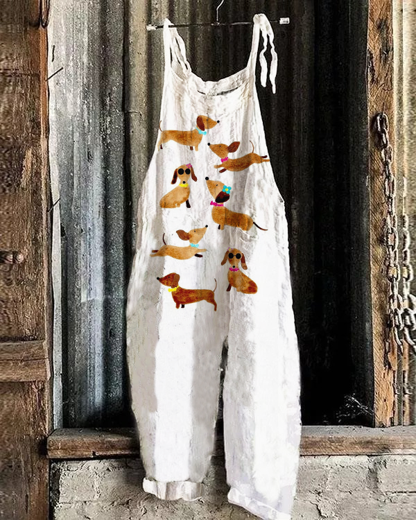 Cute Dog Art Linen Blend Jumpsuit