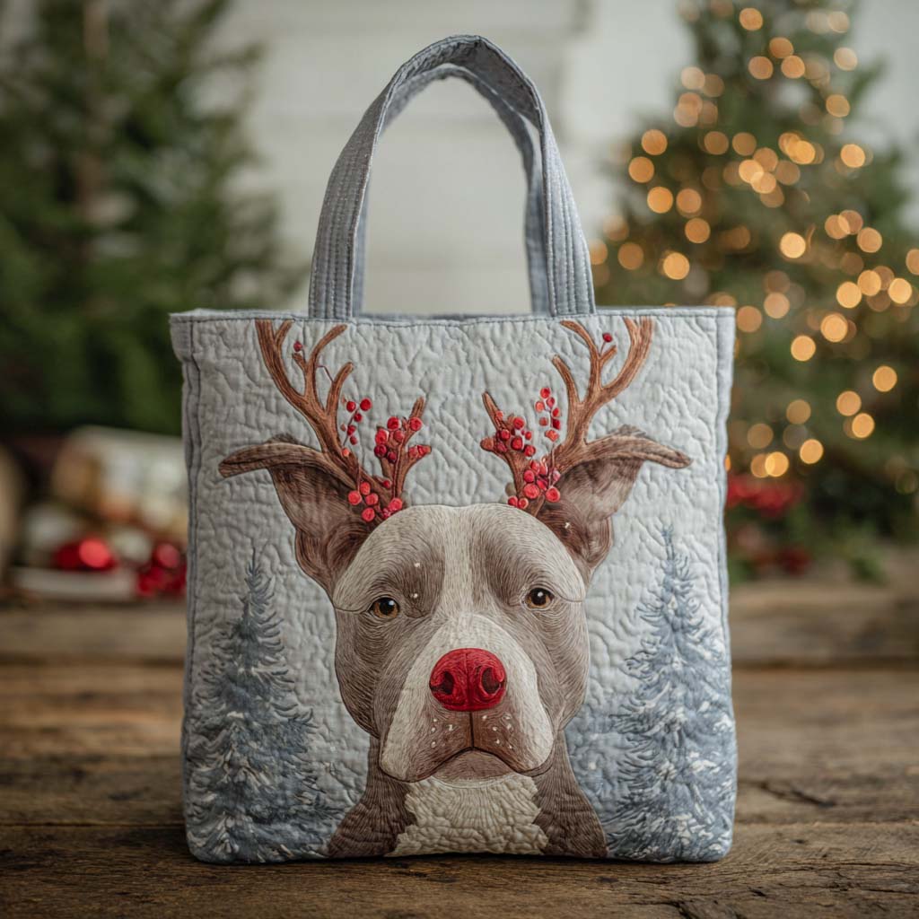 Holiday Reindeer Dog Quilted Tote Bag