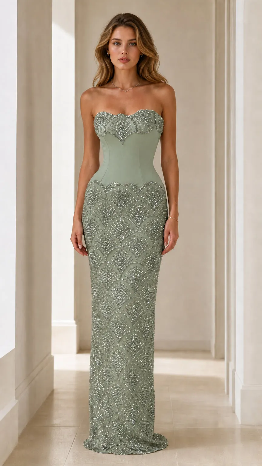 Stunning Embellished Strapless Evening Gown