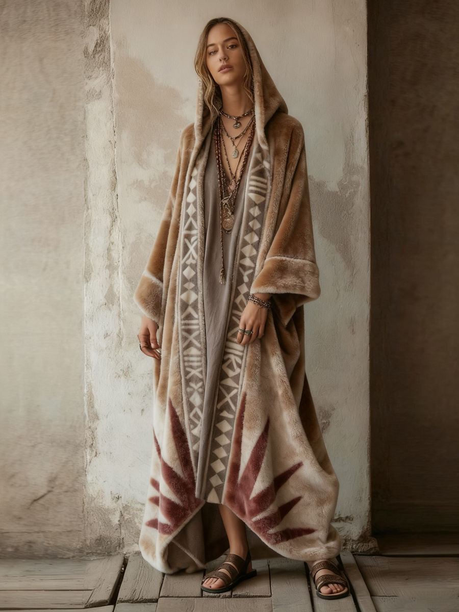 Women's Autumn and Winter Flannel V-Neck Hooded Cardigan Robe