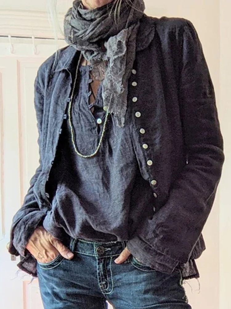 Vintage Solid Button Down Comfy Jacket
