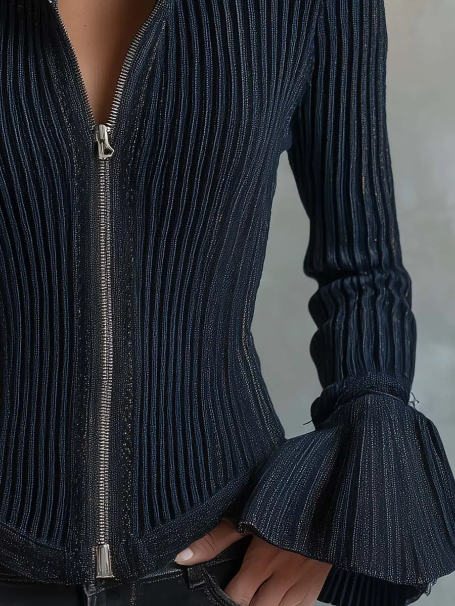 Midnight Sparkle Ribbed Knit Jacket
