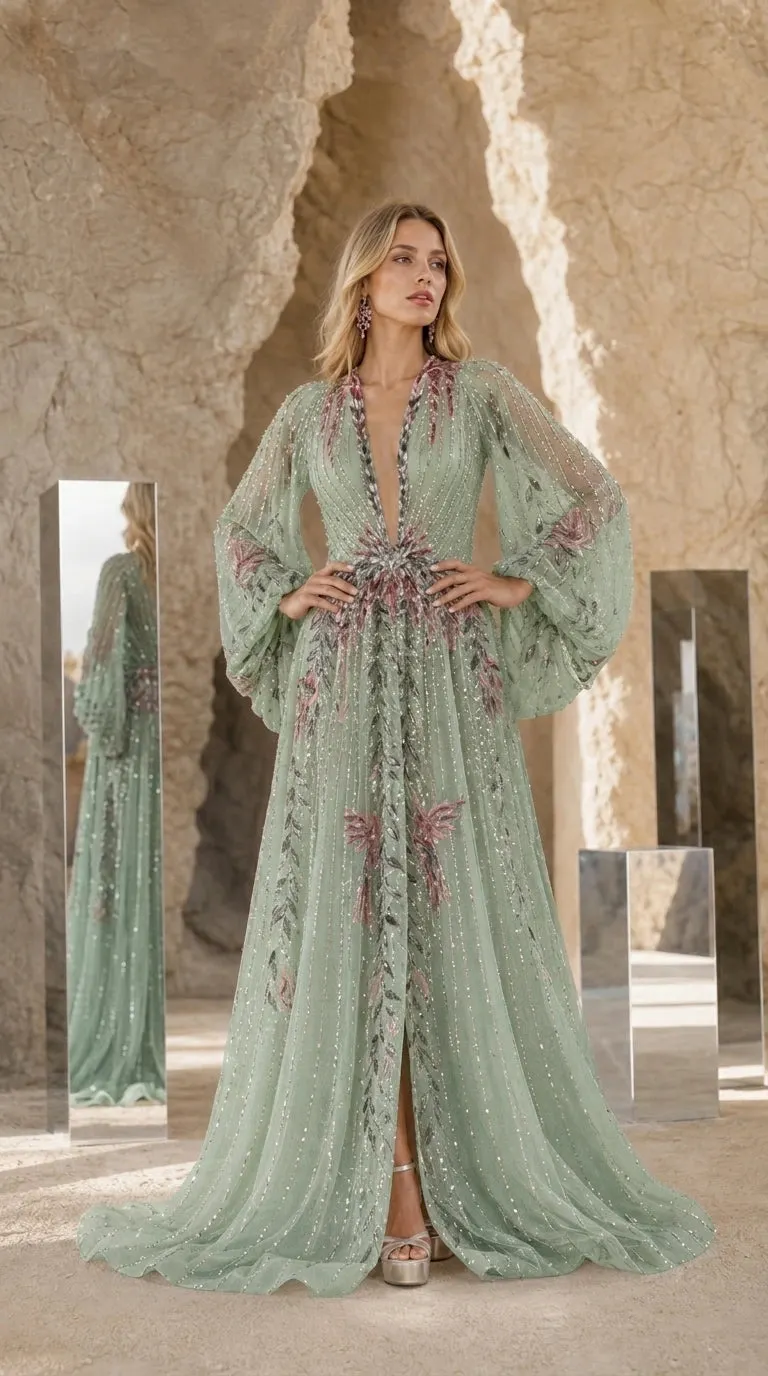 Elegance Long-Sleeve Evening Gown