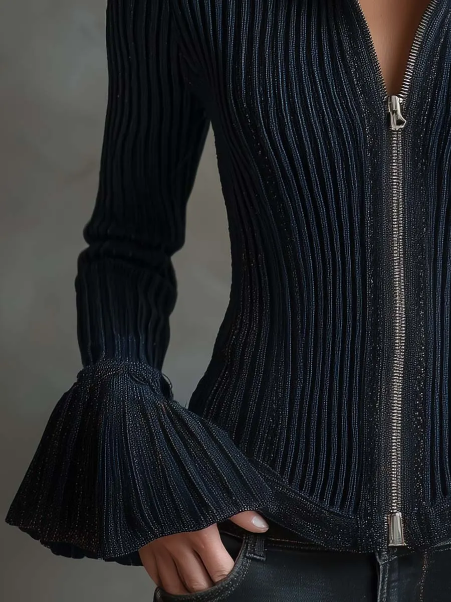 Midnight Sparkle Ribbed Knit Jacket