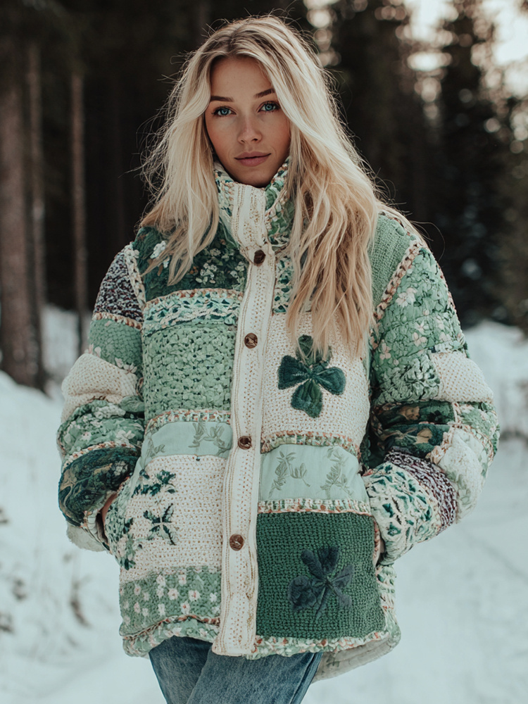 Women's Floral Clover Button-down Warm Sweater