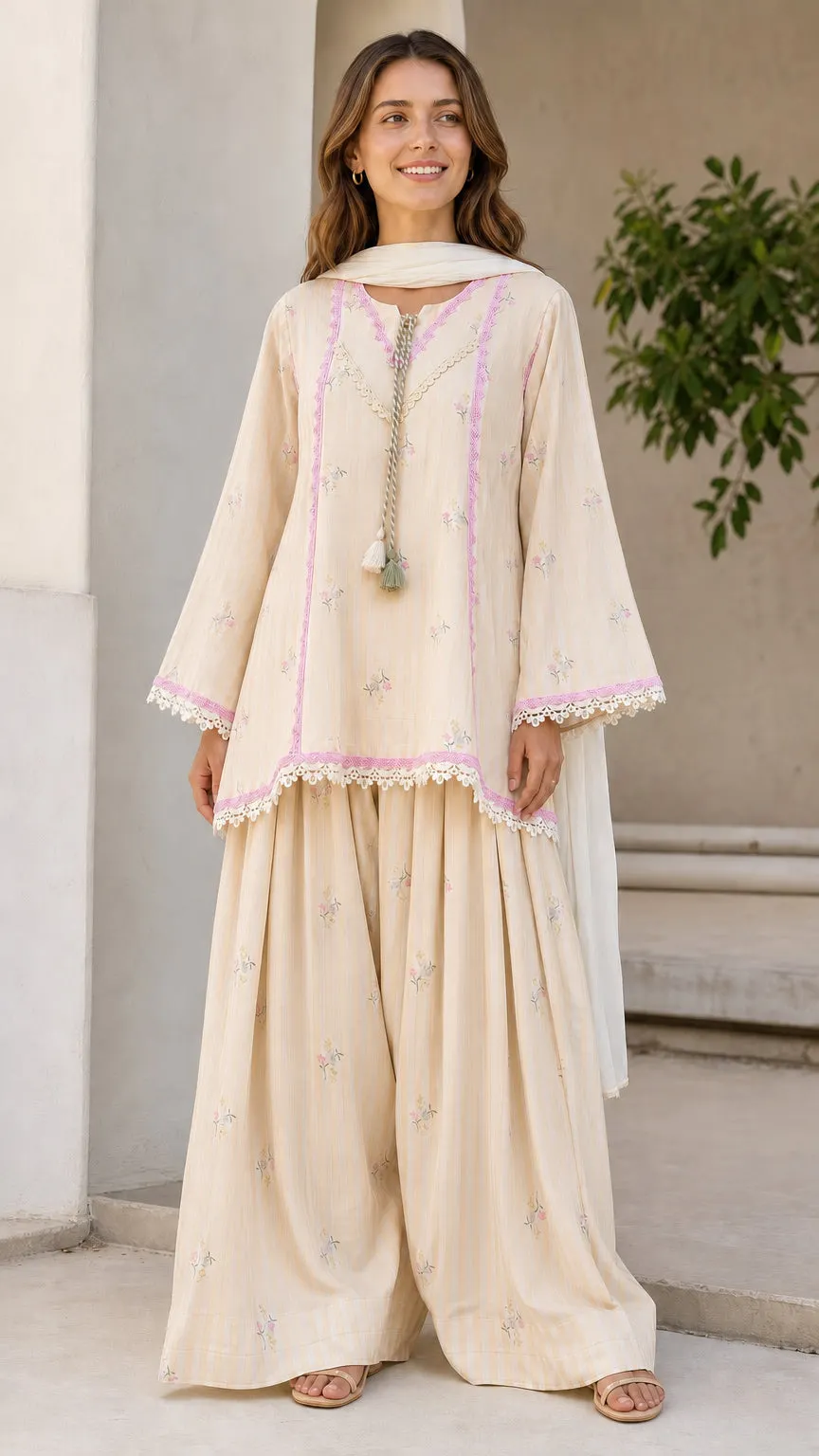 Ethnic Striped Kurti with Sharara and Dupatta Set