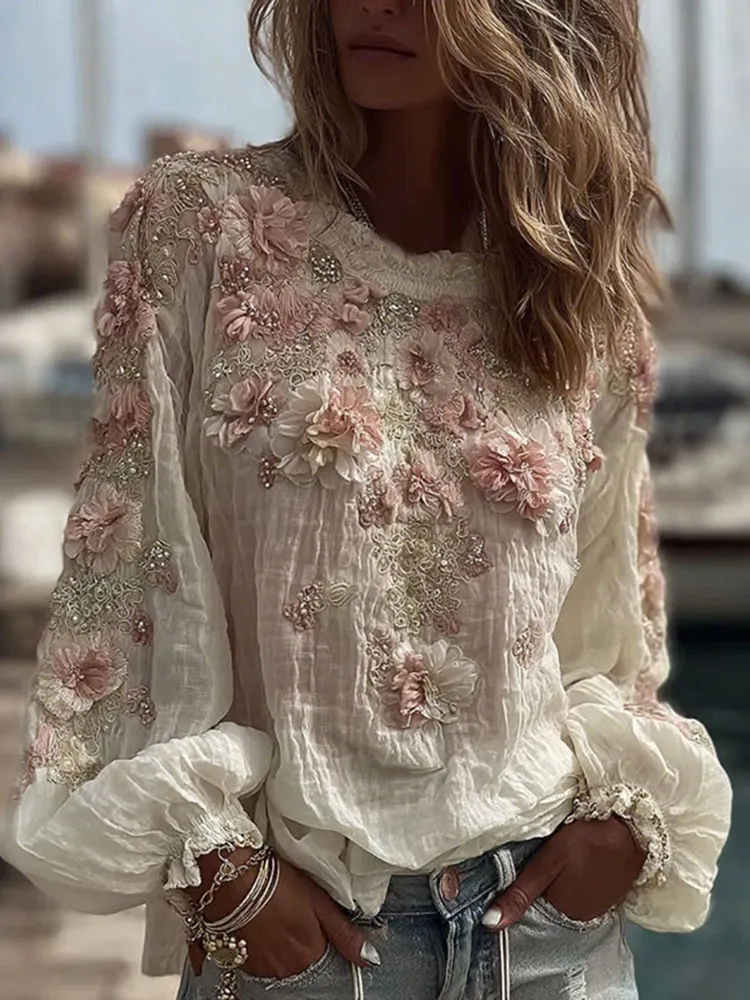 Women's Vintage Pink Floral Print Short Sleeve T-shirt
