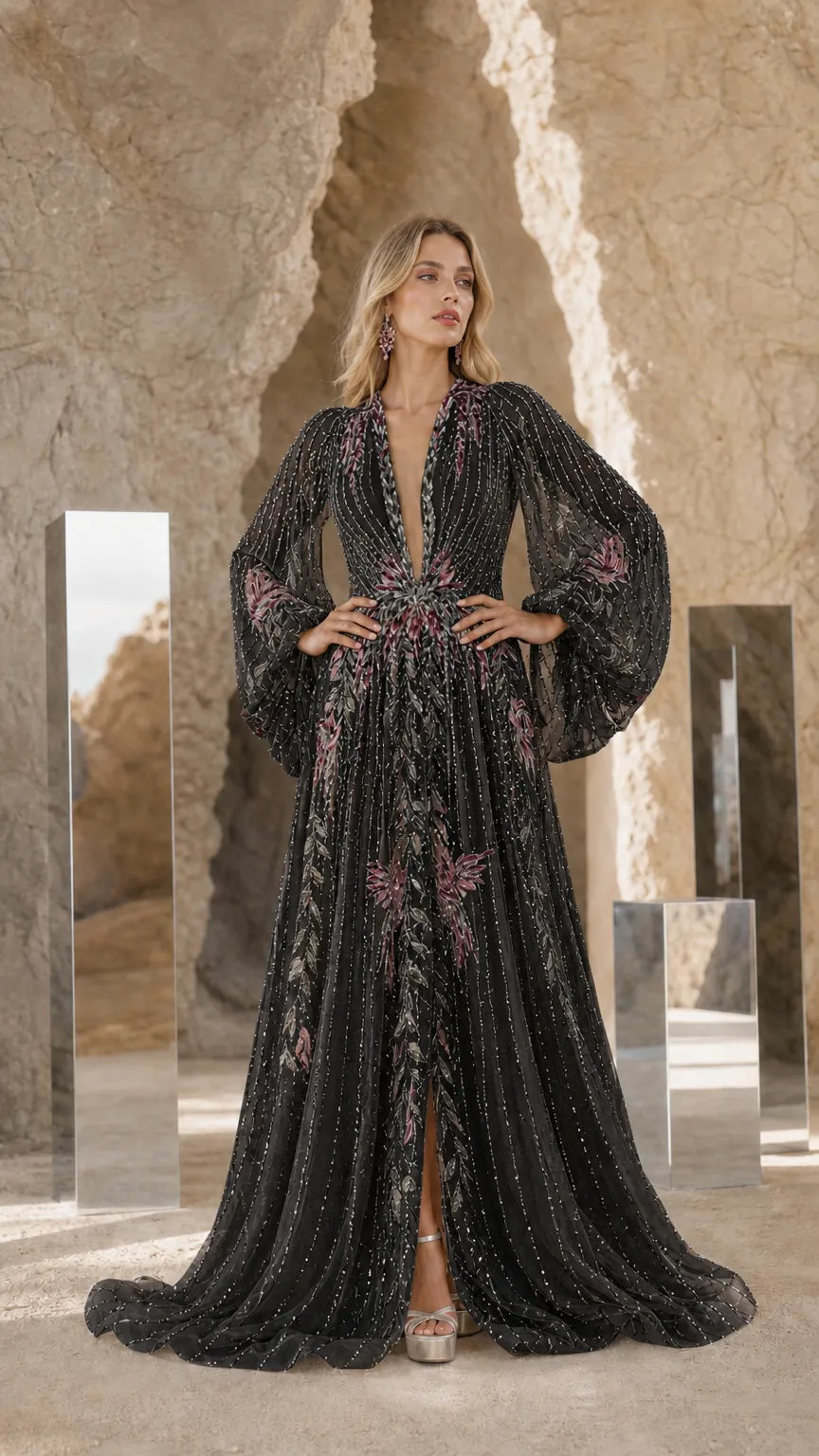 Elegance Long-Sleeve Evening Gown