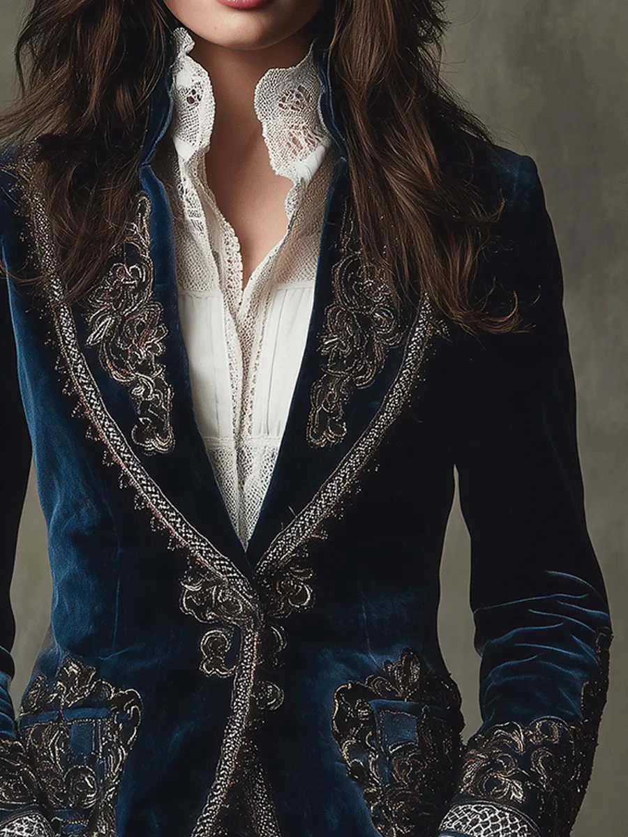 Regal Baroque Embroidered Velvet Tailored Blazer