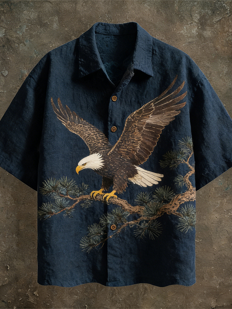 Japanese Animal Art Linen Short Sleeve Shirt