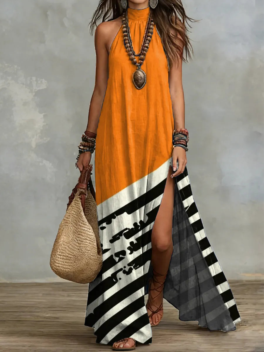 Abstract Print Sleeveless Maxi Dress
