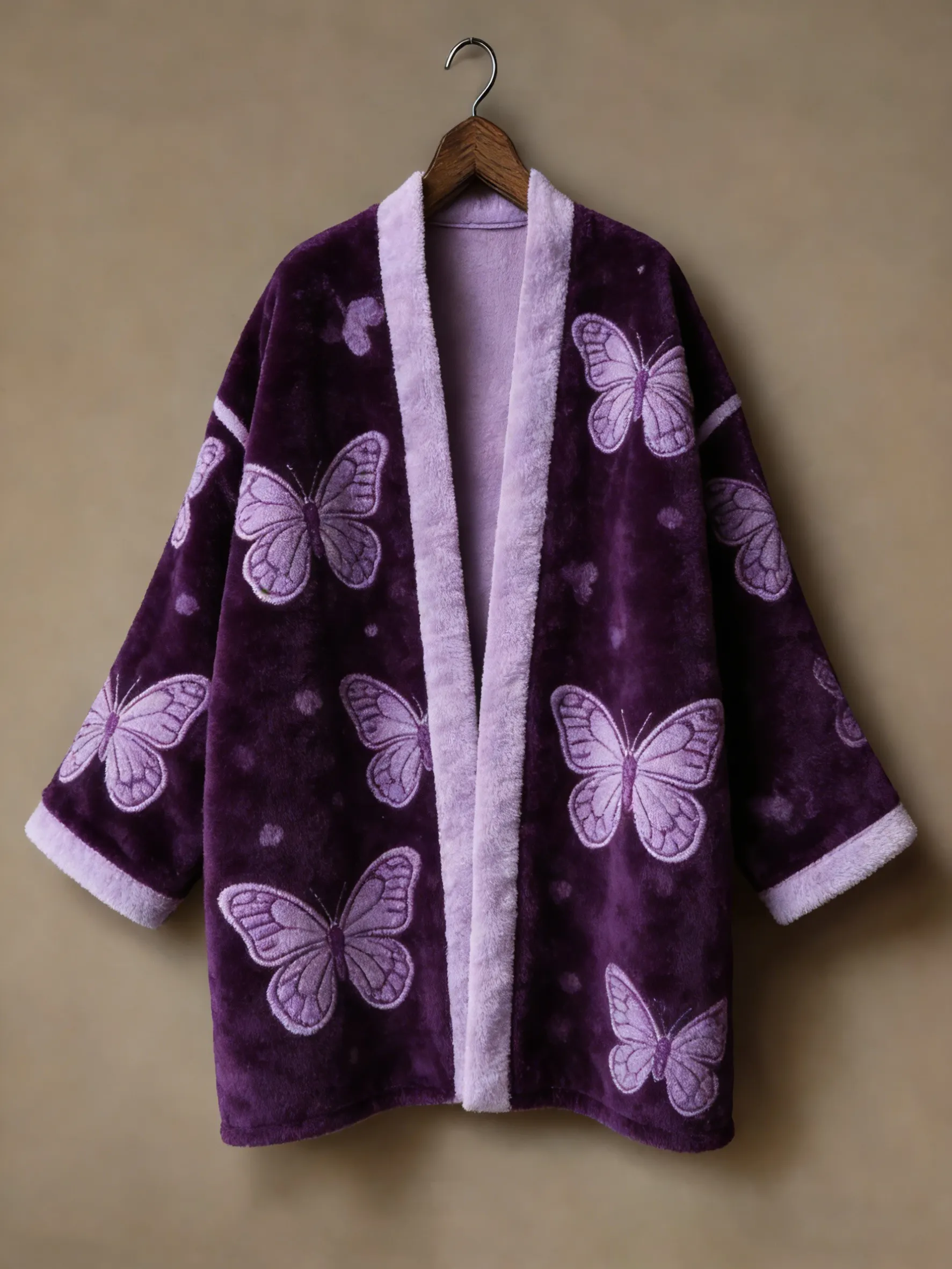 Flannel embroidered printed medium and long kimono cardigan
