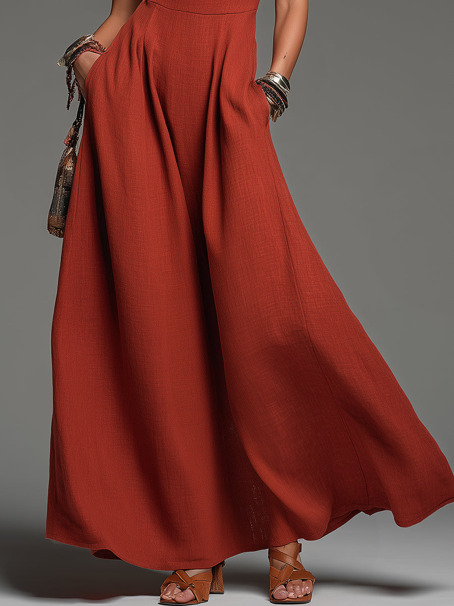 Vintage Cotton And Linen Sleeveless Maxi Dress With Pockets