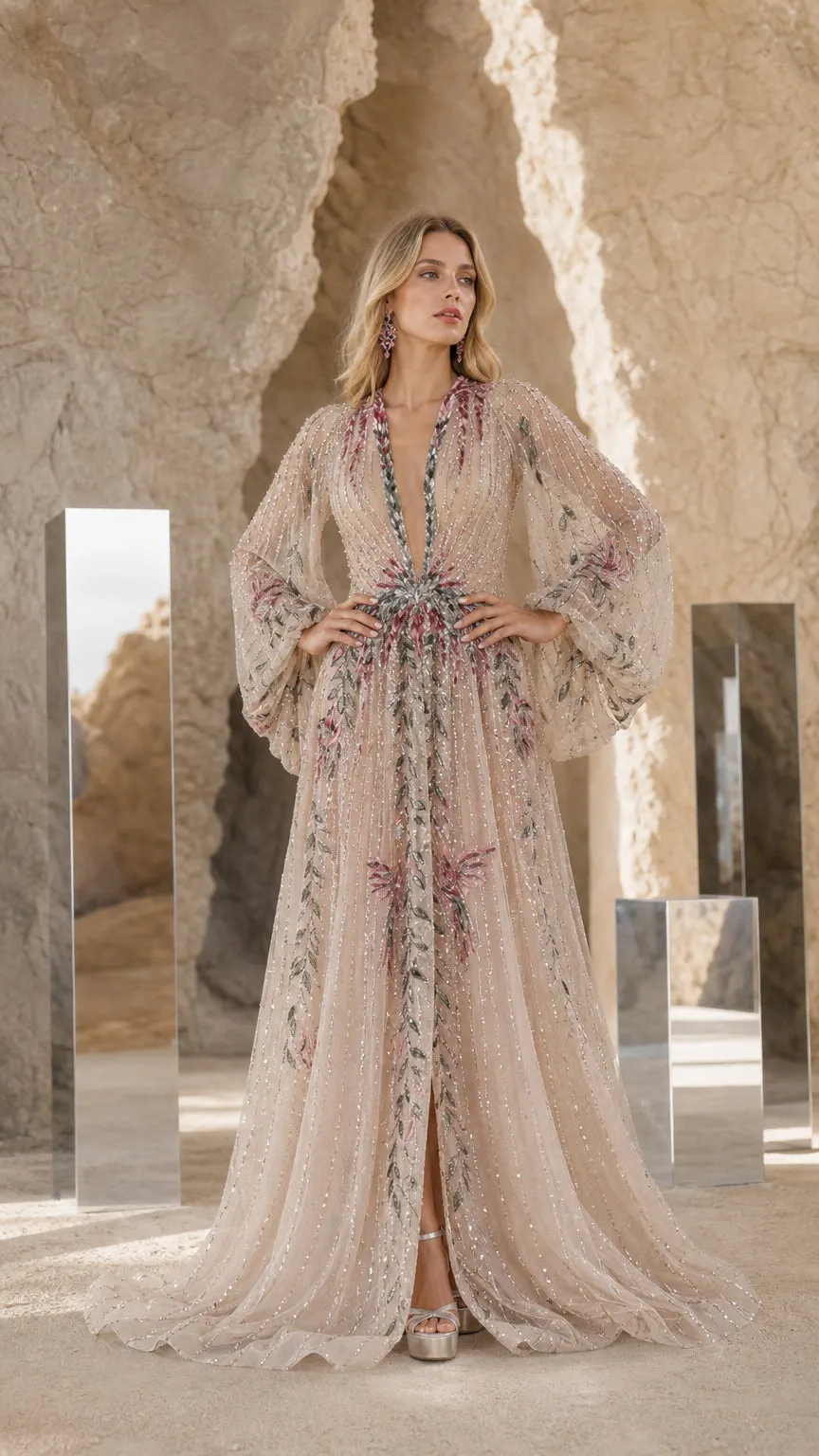 Elegance Long-Sleeve Evening Gown