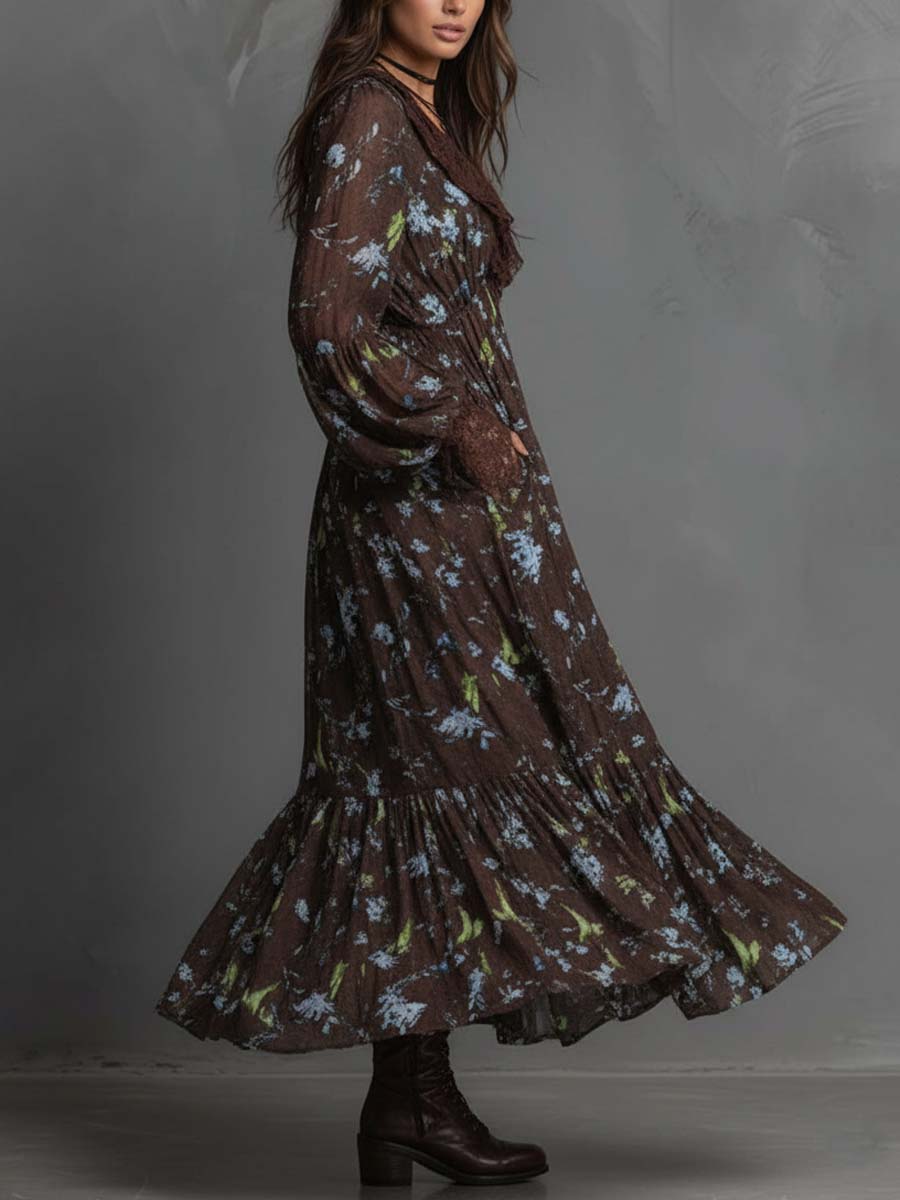 Smocked Floral Chiffon Maxi Dress