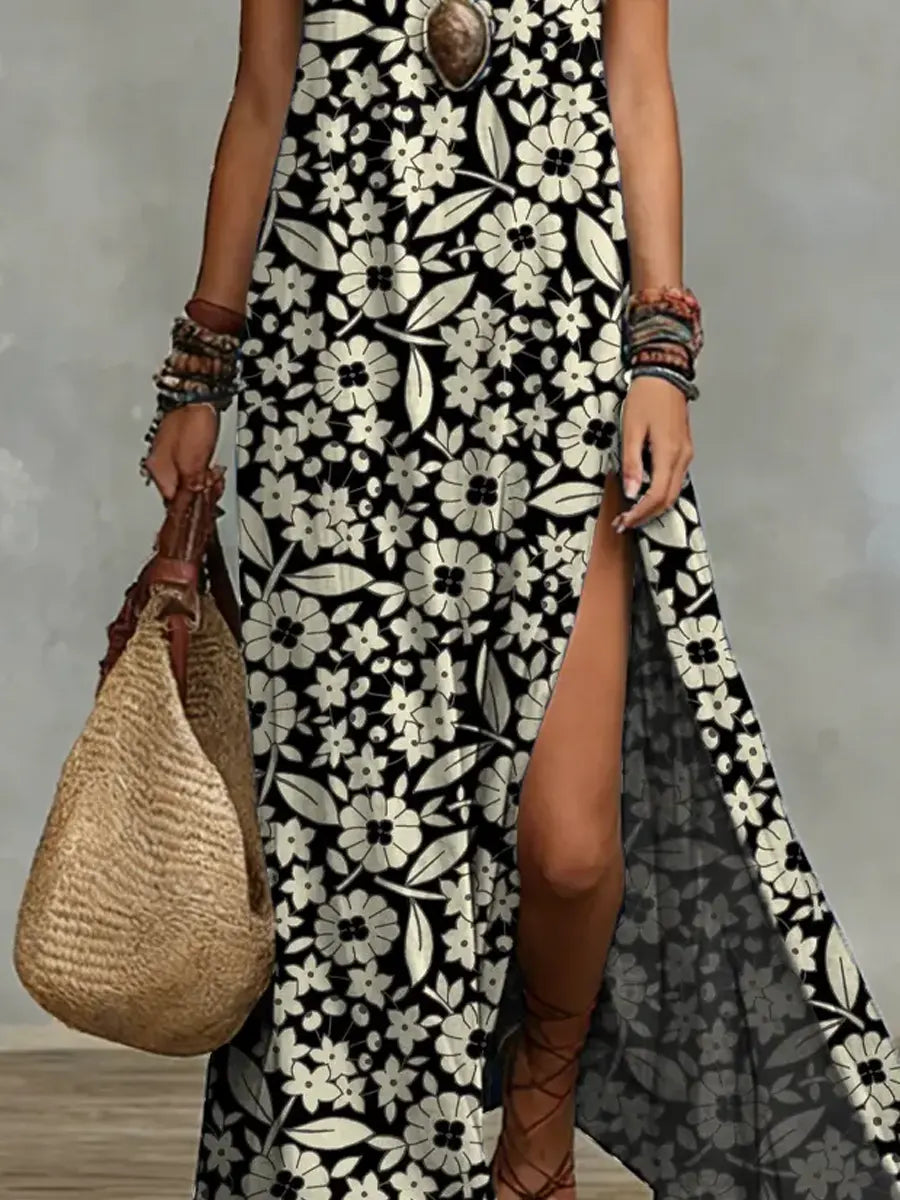 Floral Print Sleeveless Maxi Dress