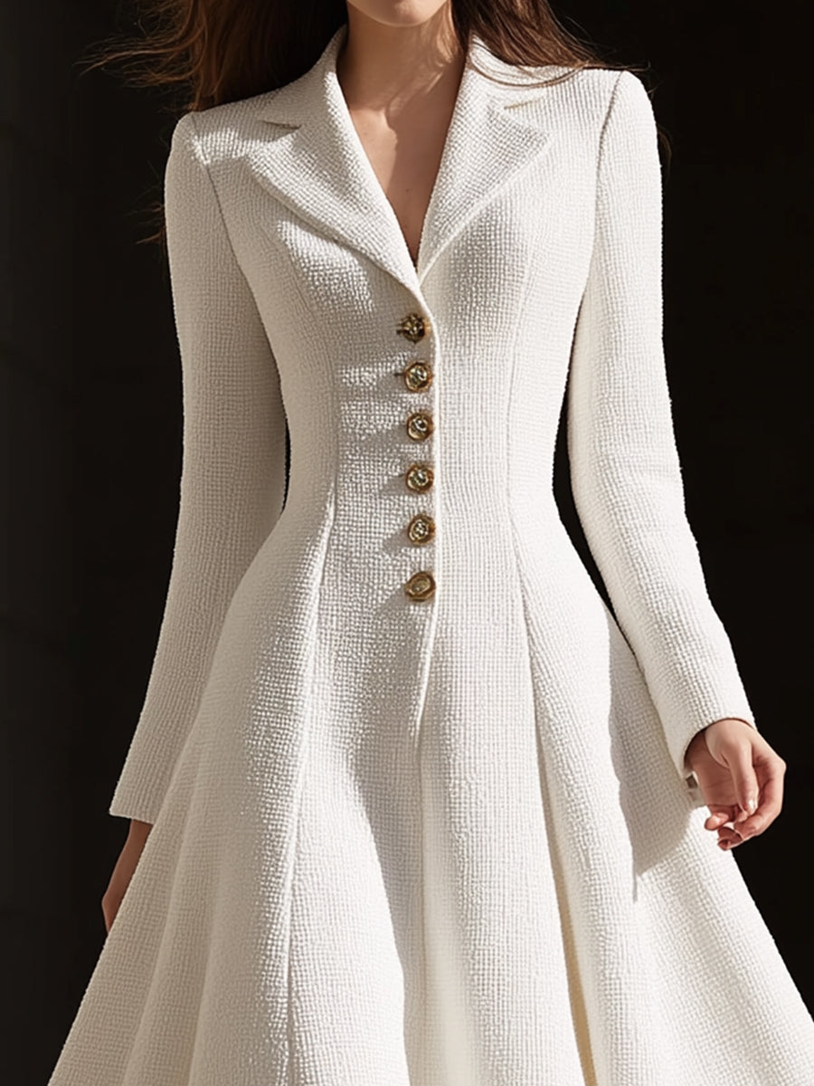 Ivory Tweed Tailored Lapel Midi Dress