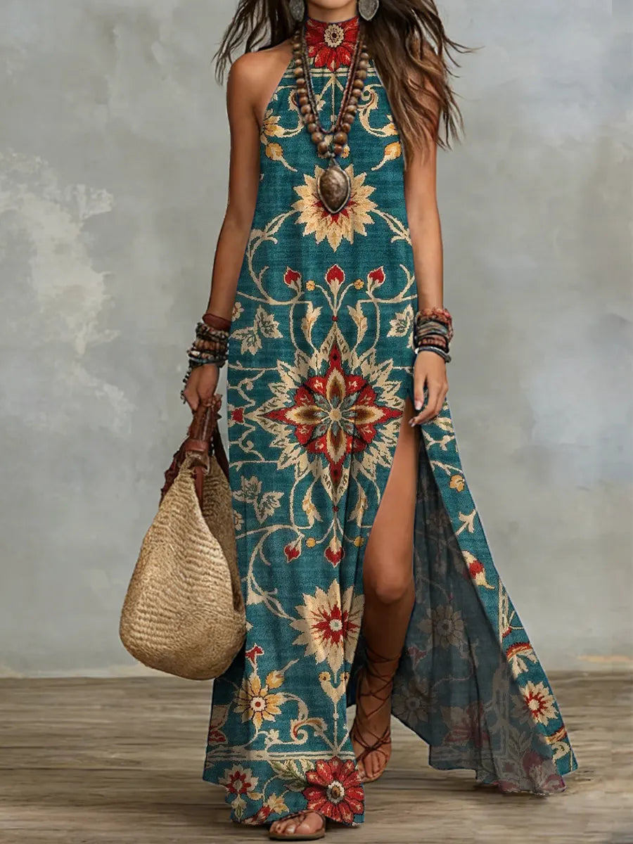 Ethnic Print Sleeveless Maxi Dress