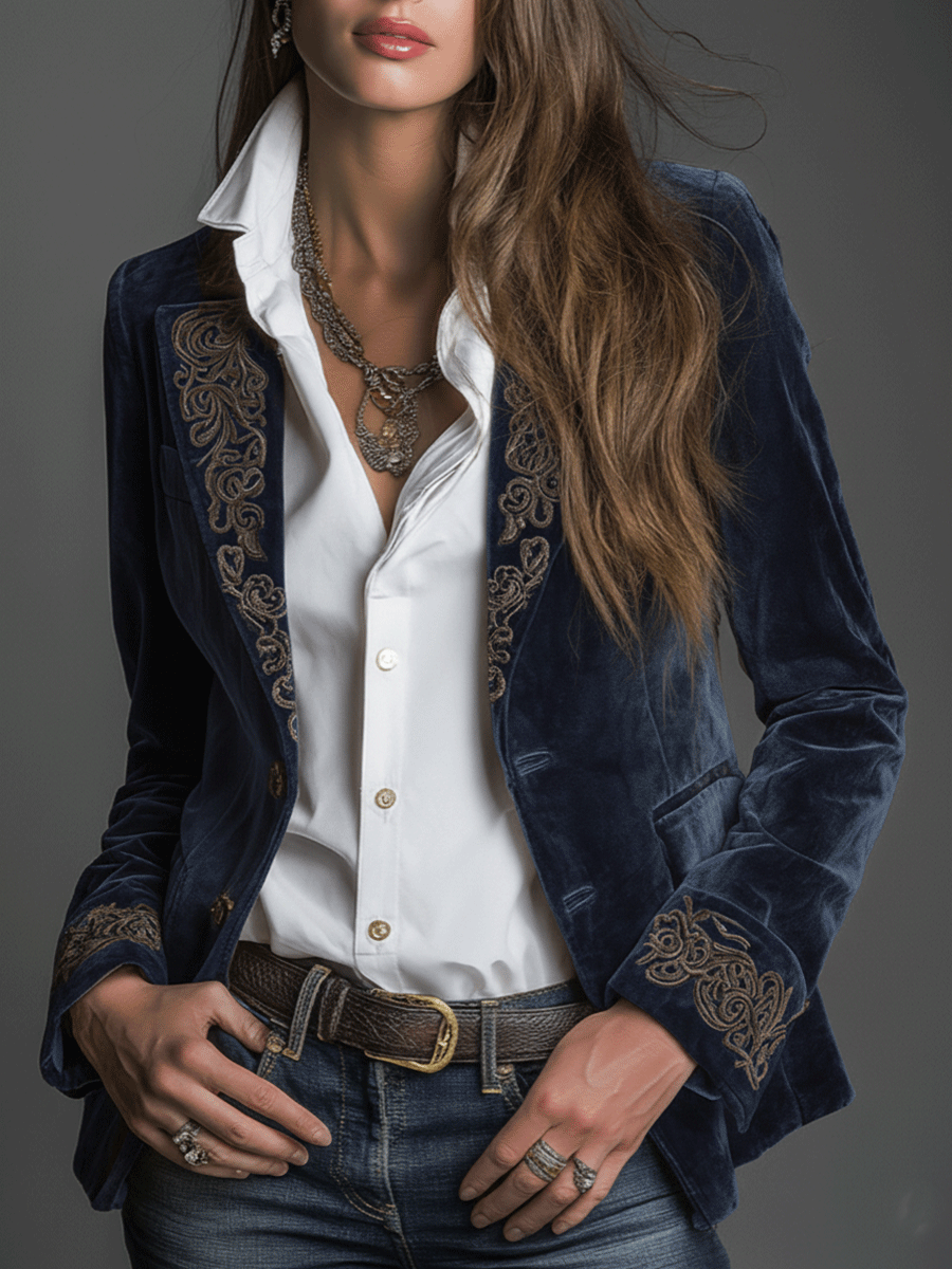 Midnight Velvet Embroidered Blazer