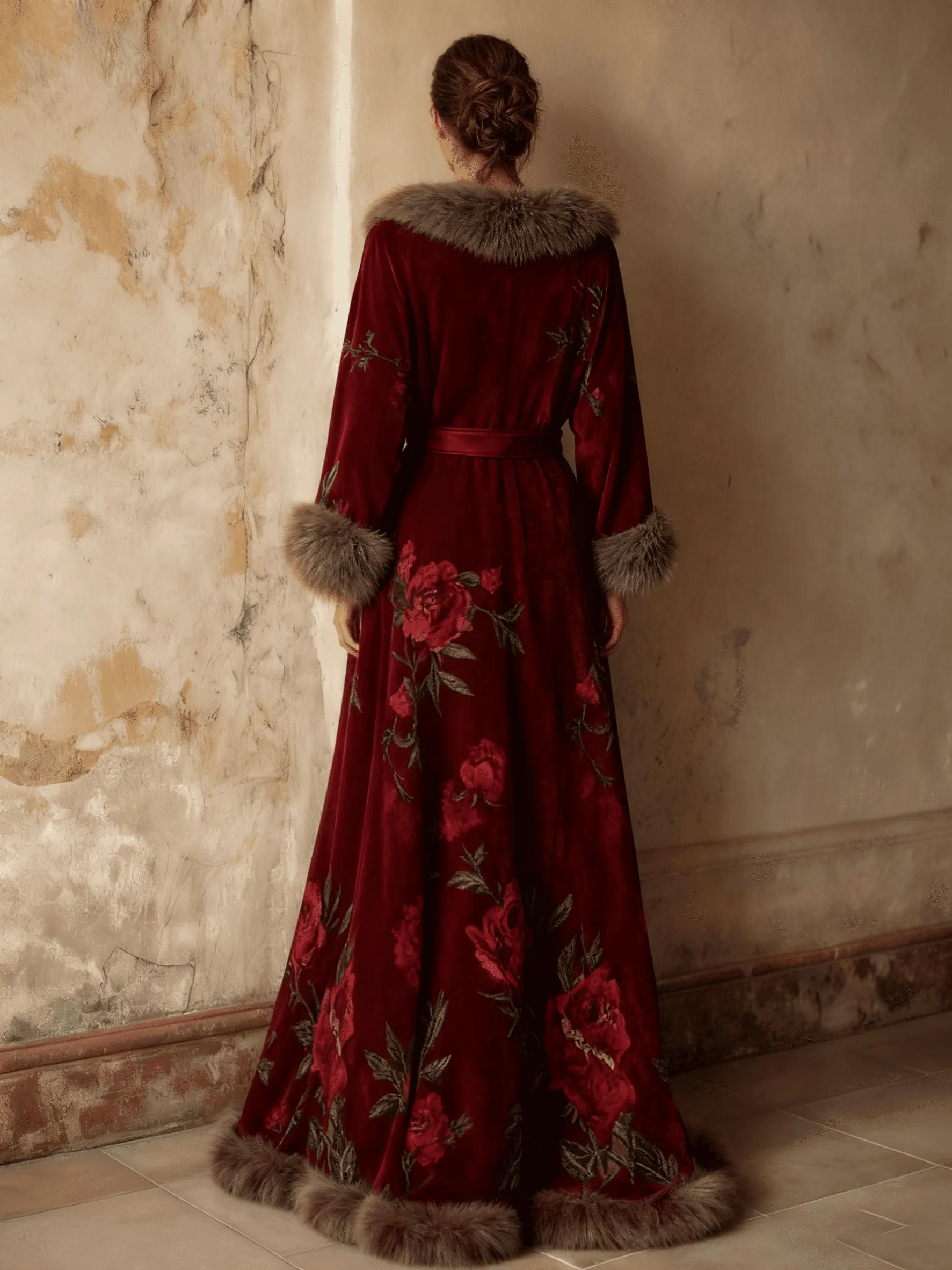 Women's Autumn and Winter Cotton Velvet Blended Robe (With Belt)