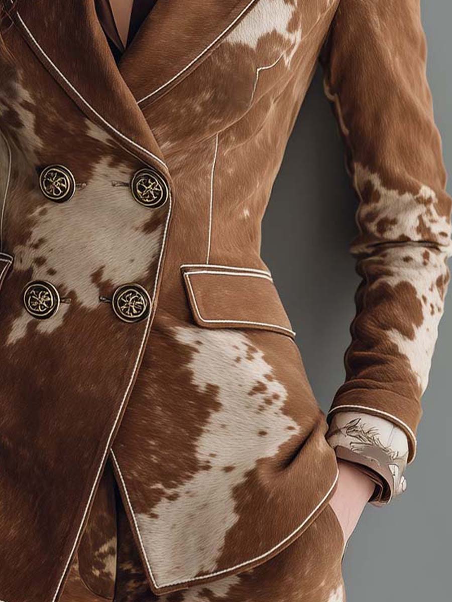 Cowhide Print Faux Suede Blazer